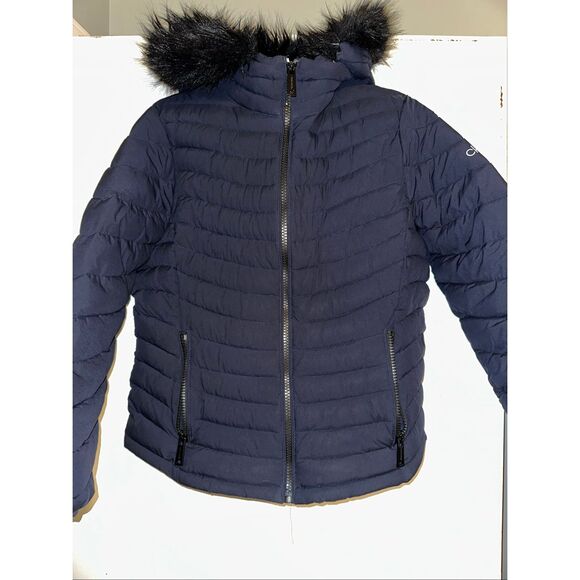 Calvin Klein Women’s Puffer Coat Blue Sz XL w Removable Faux Fur Hood Infinite s - Picture 1 of 8